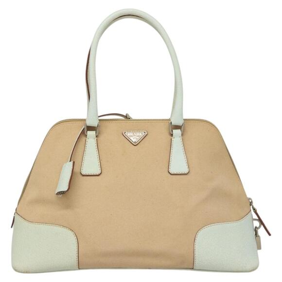 PRADA Hand Bag Canvas Beige Silver - Picture 2 of 13